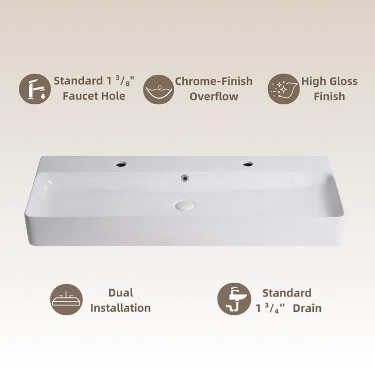 Los Flexi Los Flexi 43" x 16" Extra Large Trough Sink, Dual Faucet Holes, Wall-Mount Install, Pop-Up Drain WFLFBSTM04-01
