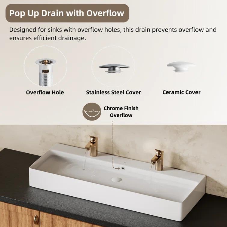 Los Flexi Los Flexi 43" x 16" Extra Large Trough Sink, Dual Faucet Holes, Wall-Mount Install, Pop-Up Drain WFLFBSTM04-01