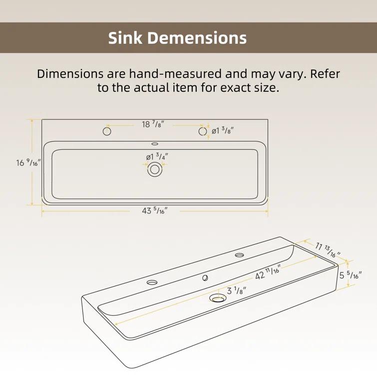 Los Flexi Los Flexi 43" x 16" Extra Large Trough Sink, Dual Faucet Holes, Wall-Mount Install, Pop-Up Drain WFLFBSTM04-01
