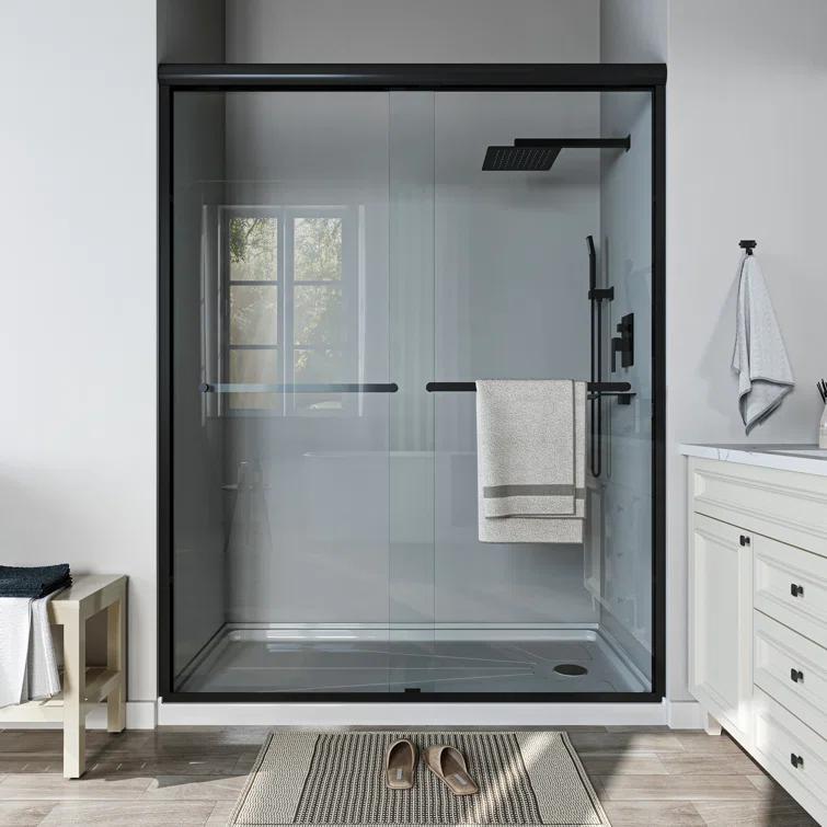 60'' - W x 72'' H Door Semi-Frameless Shower Door with Two Handles
