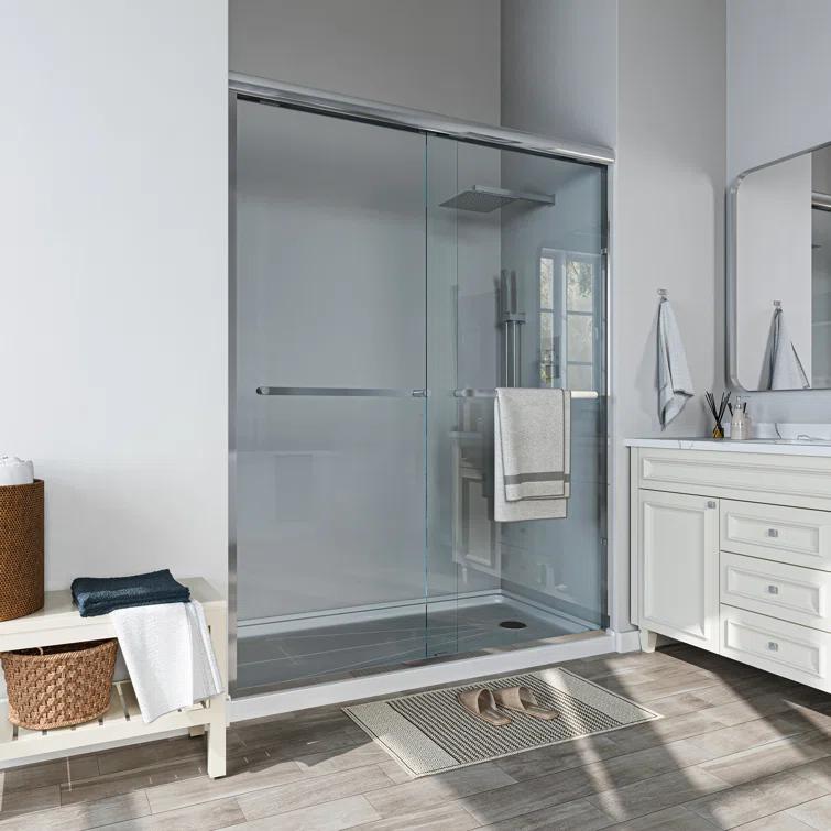 56"-60" W x 72" H Double Sliding Semi-frameless Shower Door with Two Handles