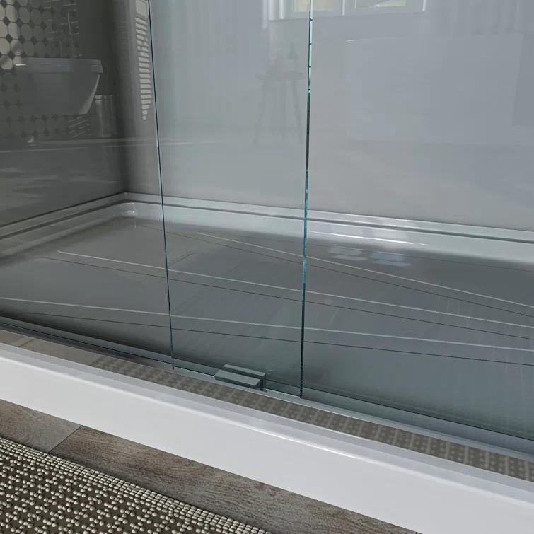 56"-60" W x 72" H Double Sliding Semi-frameless Shower Door with Two Handles