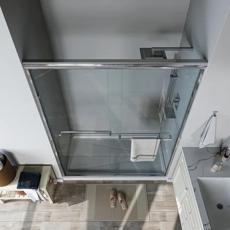 56"-60" W x 72" H Double Sliding Semi-frameless Shower Door with Two Handles