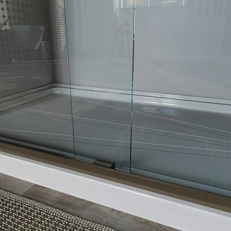 Waterpar WP1186072ORB 56''-60'' W x 72'' H Door Semi-Frameless Shower Door with Two Handles and Clear Glass