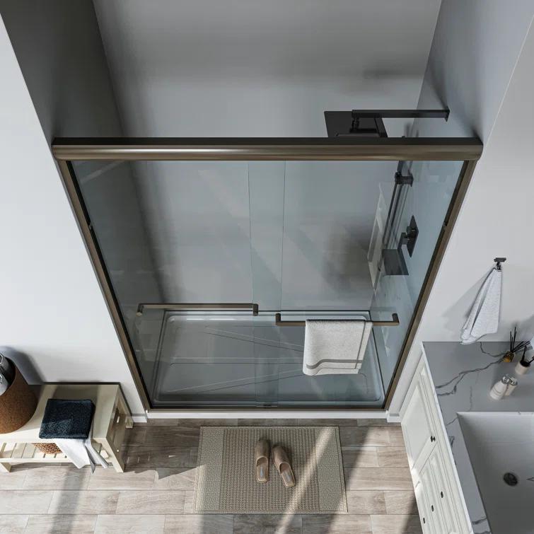 Waterpar WP1186072ORB 56''-60'' W x 72'' H Door Semi-Frameless Shower Door with Two Handles and Clear Glass