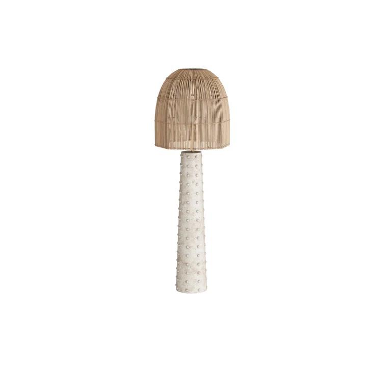 Natural Rattan Shade Floor Lamp with Mactan Stone Base