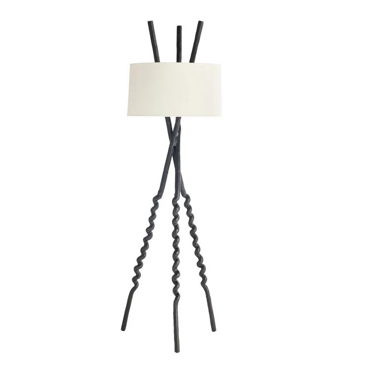 Bronze Tripod Floor Lamp with Off-White Cotton Shade