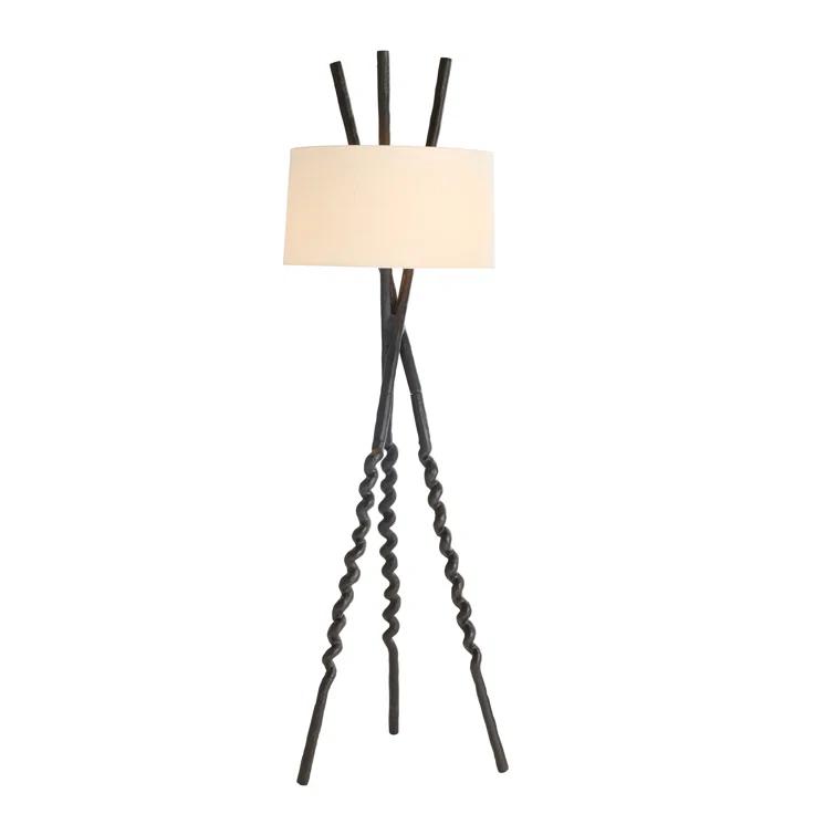 Bronze Tripod Floor Lamp with Off-White Cotton Shade
