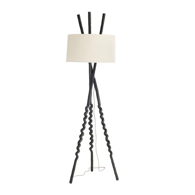 Bronze Tripod Floor Lamp with Off-White Cotton Shade