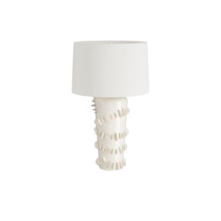 Ivory Ceramic Table Lamp with White Shade, 31 inches