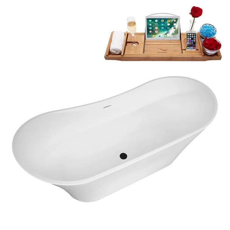 67" Streamline Soaking Freestanding Tub and Tray With Internal Drain