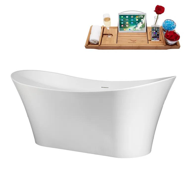 67" Streamline Soaking Freestanding Tub and Tray With Internal Drain