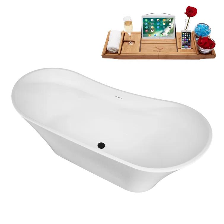 67" Streamline Soaking Freestanding Tub and Tray With Internal Drain