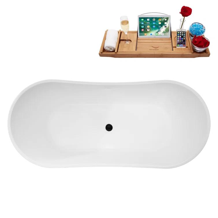 67" Streamline Soaking Freestanding Tub and Tray With Internal Drain