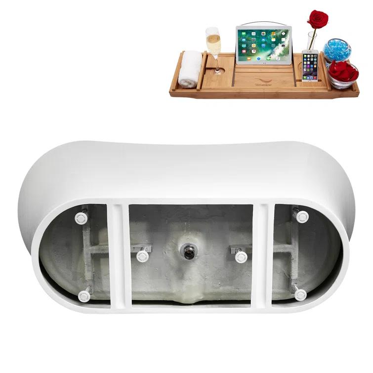 67" Streamline Soaking Freestanding Tub and Tray With Internal Drain