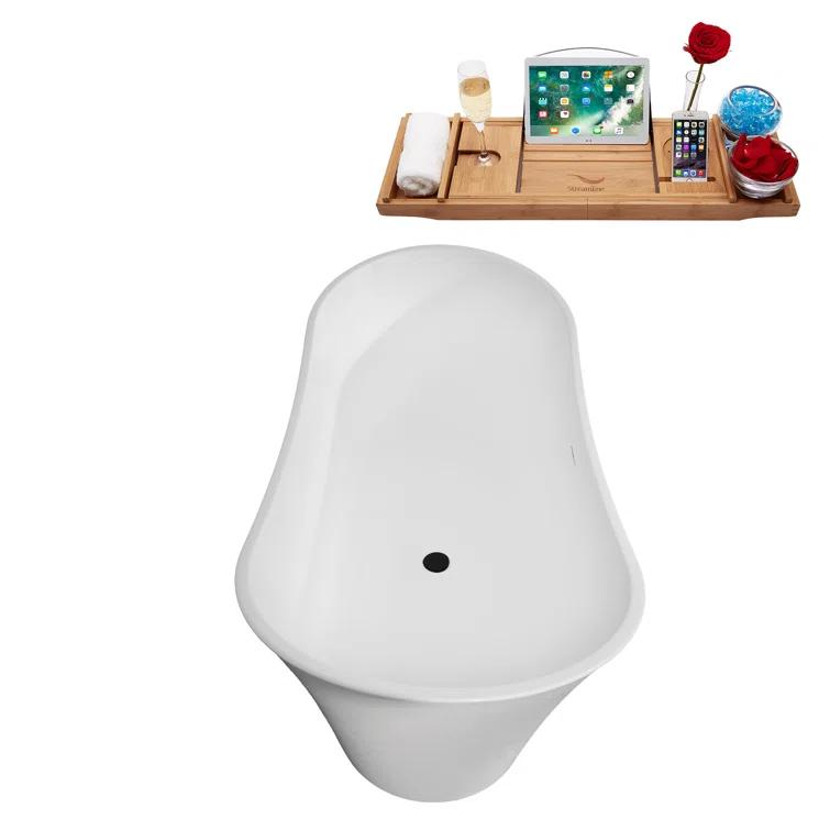 67" Streamline Soaking Freestanding Tub and Tray With Internal Drain