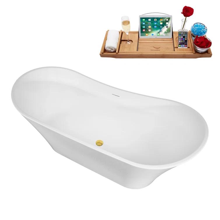67" Streamline Soaking Freestanding Tub and Tray With Internal Drain