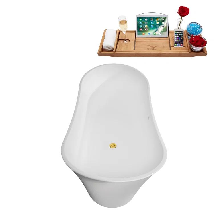 67" Streamline Soaking Freestanding Tub and Tray With Internal Drain