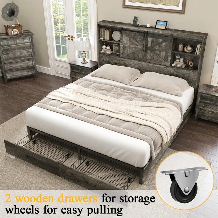 Tryston Sherell Wooden Bookcase Bed Frame