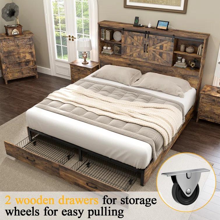 Tryston Sherell Wooden Bookcase Bed Frame