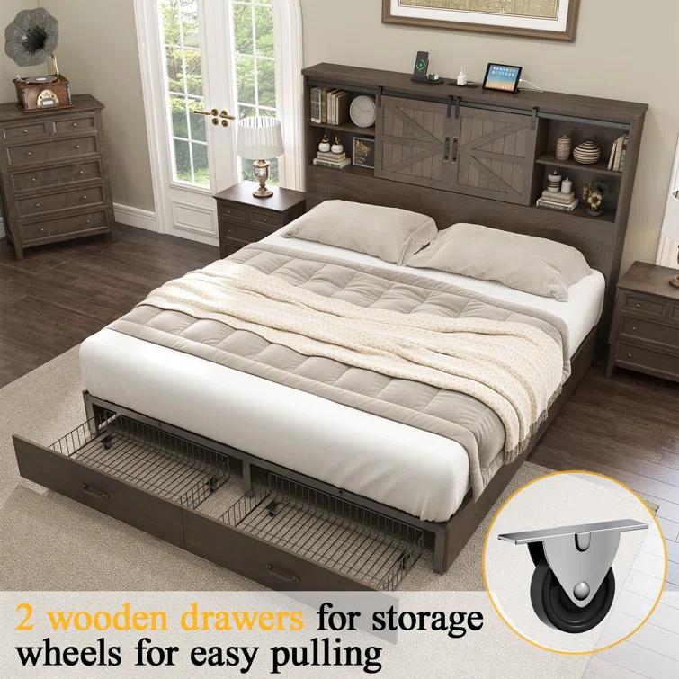 Tryston Sherell Wooden Bookcase Bed Frame
