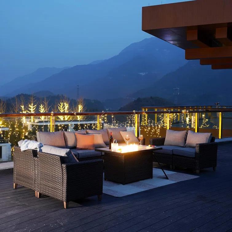 olilawn Olilawn Outdoor 43-Inch CSA Safety Approved Gas Fire Pit Table 50000 BTU Rectangle Propane Fire Pit with Ceramic Tile Top and Wicker Base