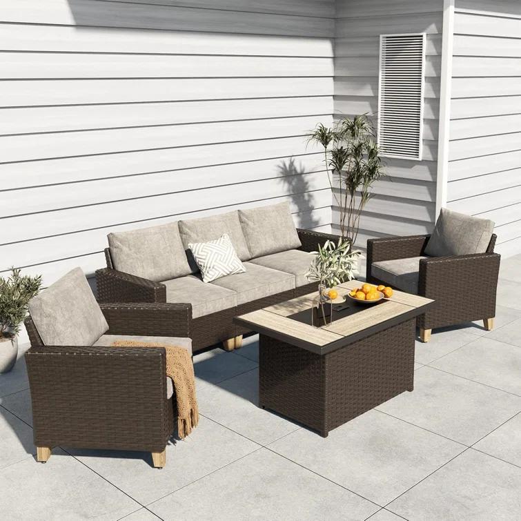 olilawn Olilawn Outdoor 43-Inch CSA Safety Approved Gas Fire Pit Table 50000 BTU Rectangle Propane Fire Pit with Ceramic Tile Top and Wicker Base