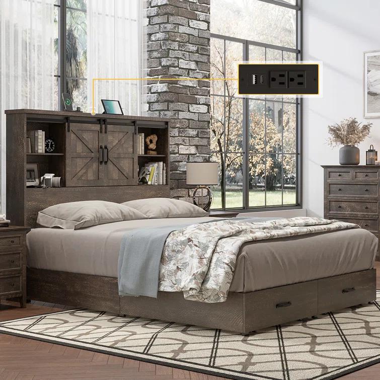 Trent Austin Design® Tryston Sherell Wooden Bookcase Full Bed Frame, Rustic Brown