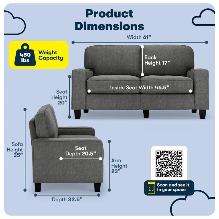 Serta Palisades 61" Track Arm Sofa, Easy Care Fabric, Soft Pillow Back, Pocket Coil Seat Cushions