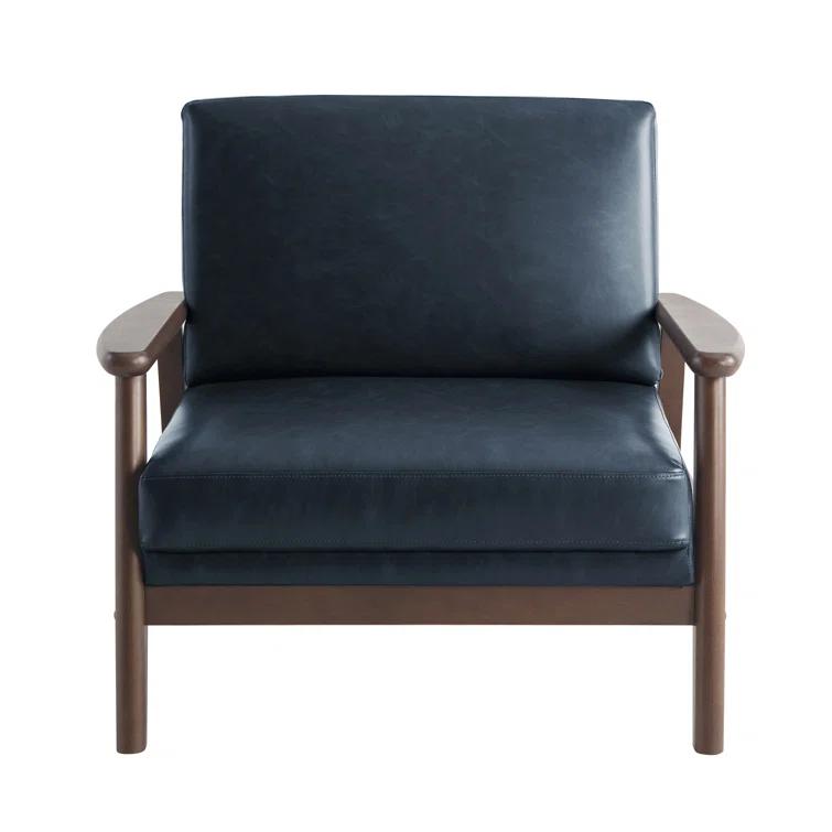 36.6" Modern Solid Wood Accent Chair Upholstered in Faux Leather