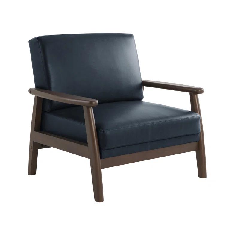 36.6" Modern Solid Wood Accent Chair Upholstered in Faux Leather