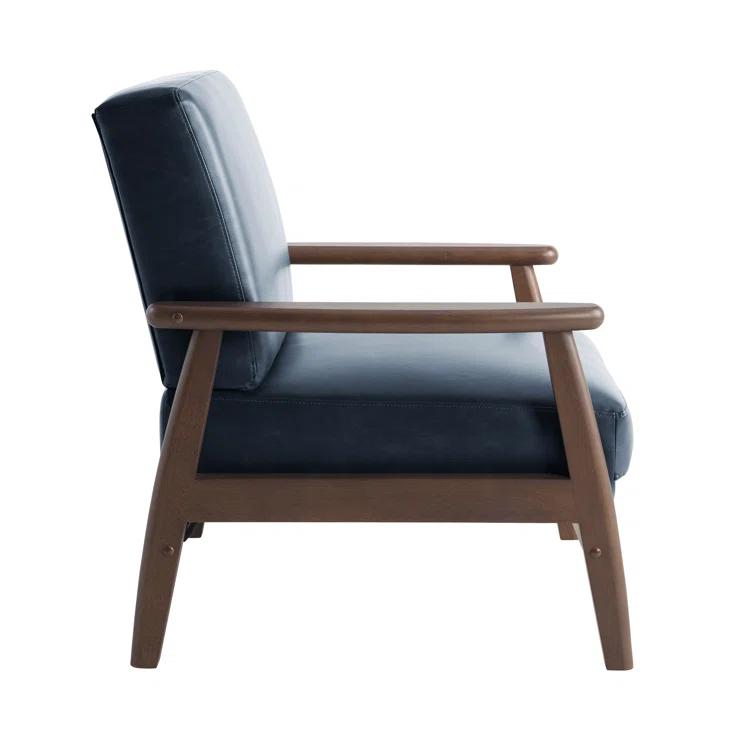 36.6" Modern Solid Wood Accent Chair Upholstered in Faux Leather