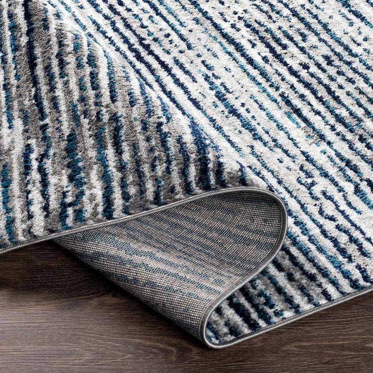 Cepeda Machine Woven Striped Navy/Light Gray Area Rug