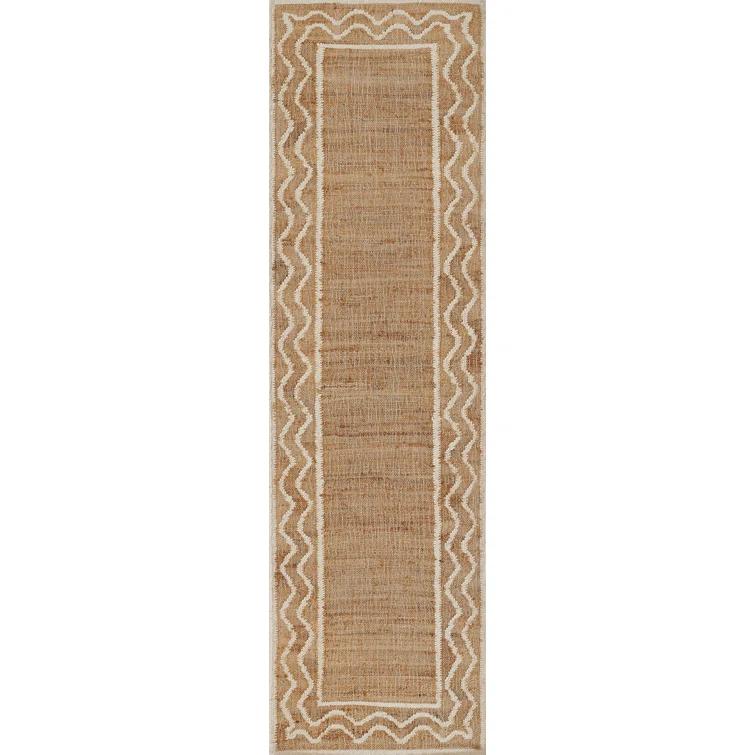 Natural Beige and White Wool Jute Runner Rug
