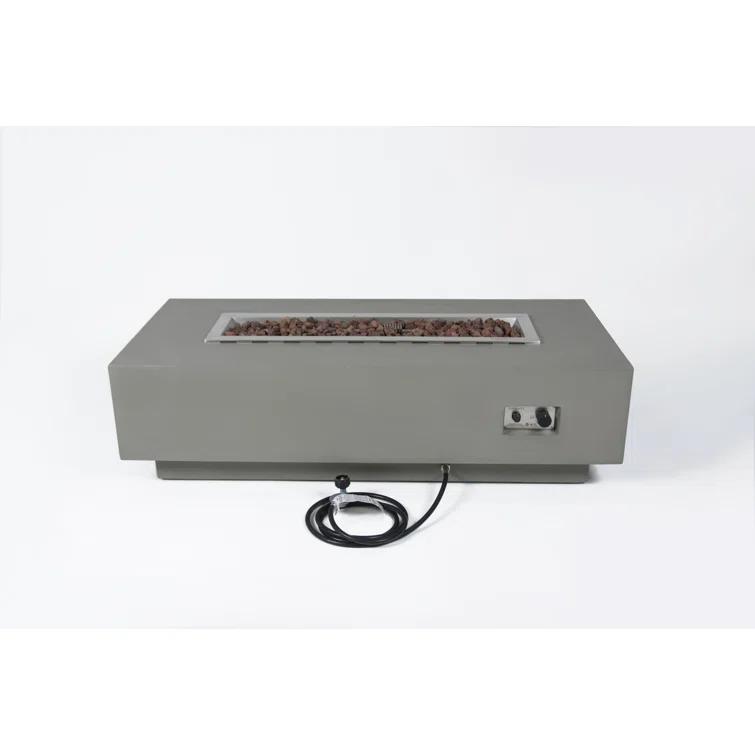 Granville Elementi 60" Rectangular Outdoor Concrete Fire Pit Table with Lava Rocks and Cover