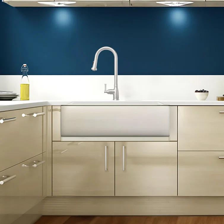 Whitehaus Collection Stainless Steel Single Lever Gooseneck Kitchen Faucet with Pull-down Spray Head