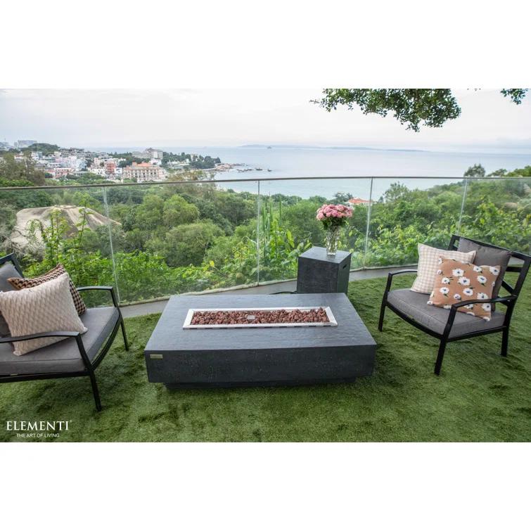 Gray Gas Free-Standing Fire Pit Table with Lava Rocks