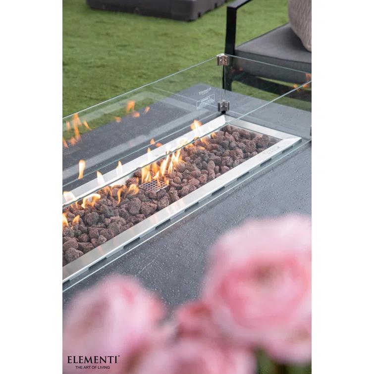 Gray Gas Free-Standing Fire Pit Table with Lava Rocks