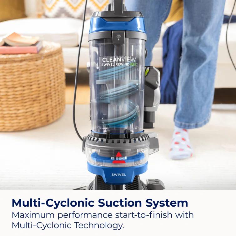 BISSELL CleanView Vacuum with Automatic Cord Rewind, TurboEraser Upholstery Tool, Triple Action Brush Roll Swivel Steering, Extension Wand, Easy-Empty Dirt Tank, Multi-Cyclonic Suction 3839