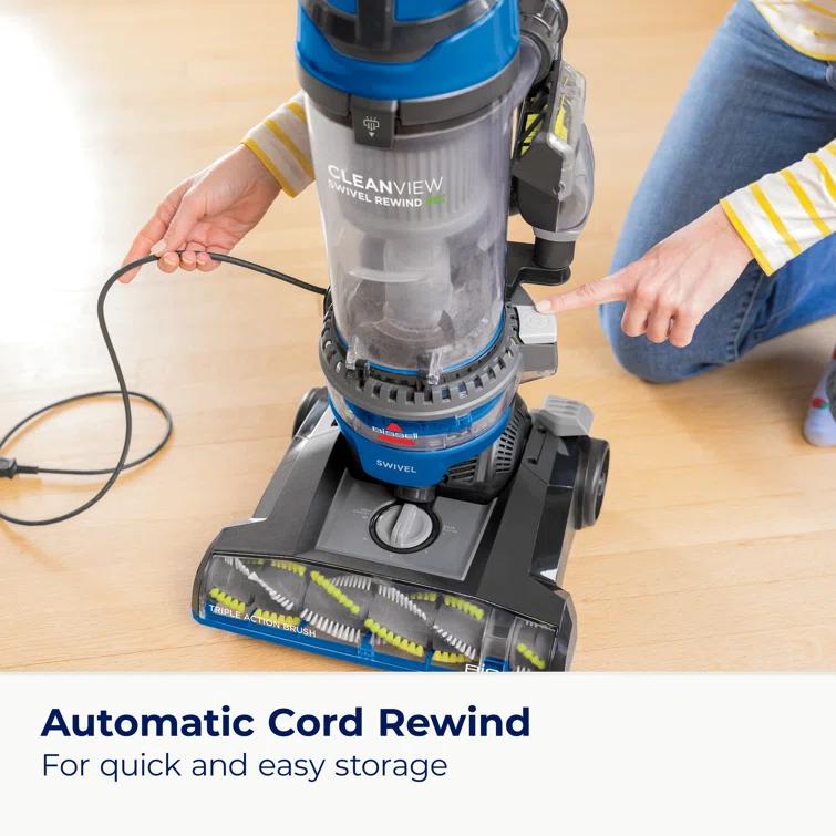 BISSELL CleanView Vacuum with Automatic Cord Rewind, TurboEraser Upholstery Tool, Triple Action Brush Roll Swivel Steering, Extension Wand, Easy-Empty Dirt Tank, Multi-Cyclonic Suction 3839