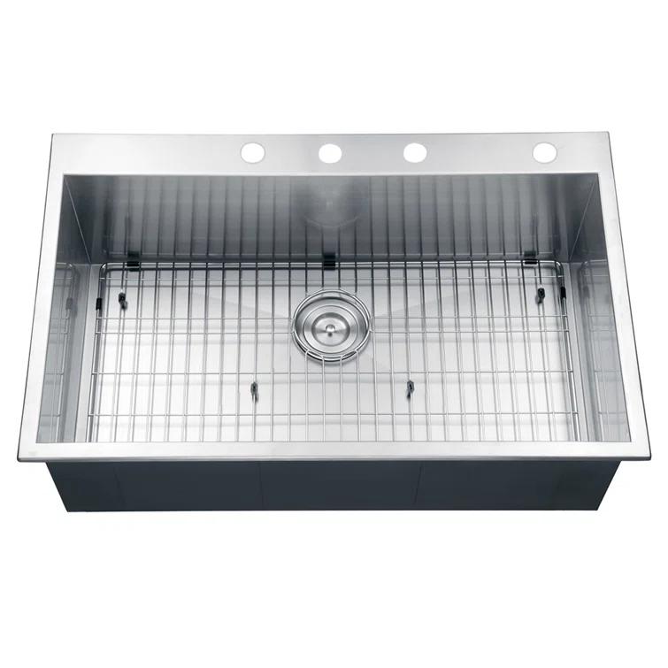 Ruvati 33 x 22 inch Drop-in Topmount Zero Radius Stainless Steel Kitchen Sink Single Bowl - 4 holes