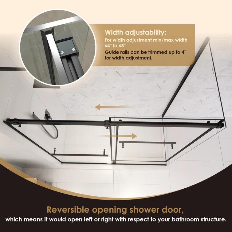Belizzi 68" W x 76" H By Pass Frameless Exposed Roller Shower Enclosure with Clear Glass