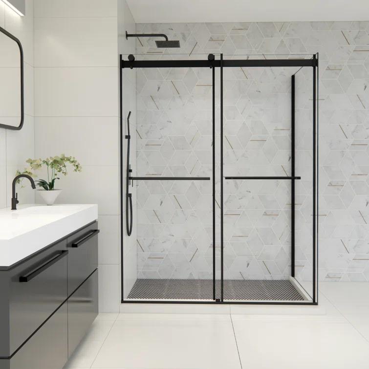 Altair SD80760-36P-MB Belizzi 60" W x 76" H By Pass Frameless Exposed Roller Shower Enclosure with Clear Glass