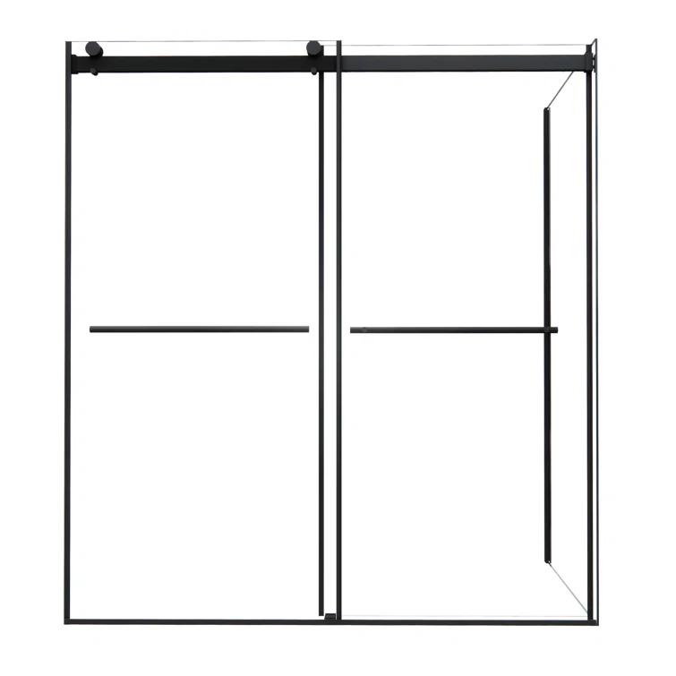 Belizzi 68" W x 76" H By Pass Frameless Exposed Roller Shower Enclosure with Clear Glass