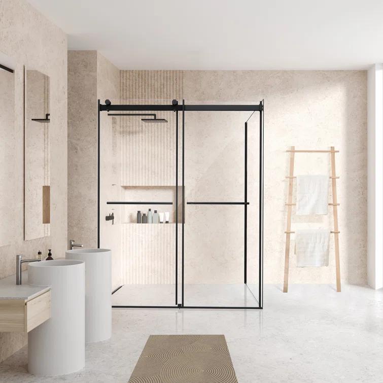 Altair SD80760-36P-MB Belizzi 60" W x 76" H By Pass Frameless Exposed Roller Shower Enclosure with Clear Glass