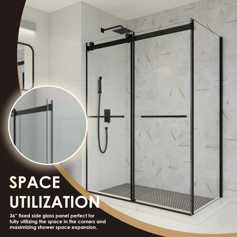 Altair SD80756-36P-MB Belizzi 56" W x 76" H By Pass Frameless Exposed RollerShower Enclosure with Clear Glass