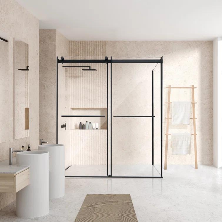 Belizzi 68" W x 76" H By Pass Frameless Exposed Roller Shower Enclosure with Clear Glass