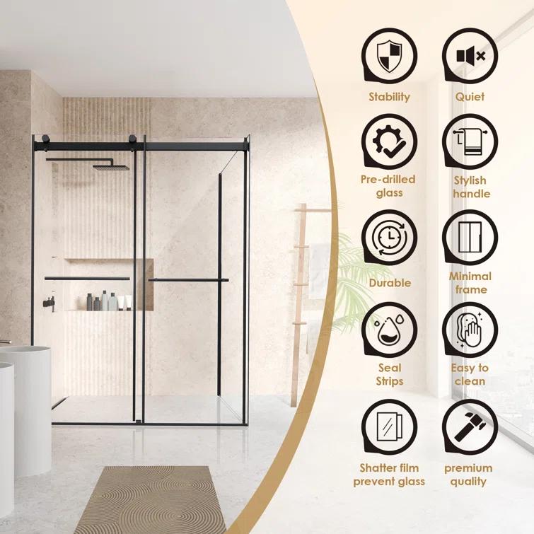 Altair SD80756-36P-MB Belizzi 56" W x 76" H By Pass Frameless Exposed RollerShower Enclosure with Clear Glass