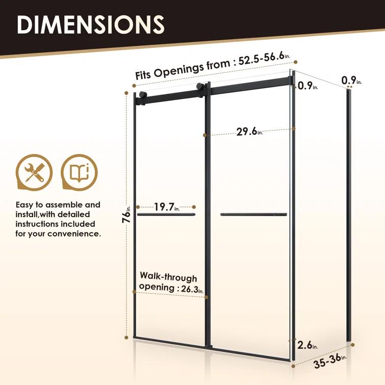 Altair SD80756-36P-MB Belizzi 56" W x 76" H By Pass Frameless Exposed RollerShower Enclosure with Clear Glass