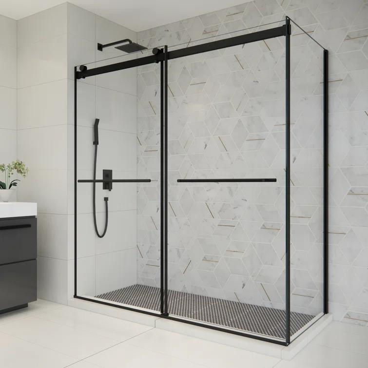Belizzi 68" W x 76" H By Pass Frameless Exposed Roller Shower Enclosure with Clear Glass